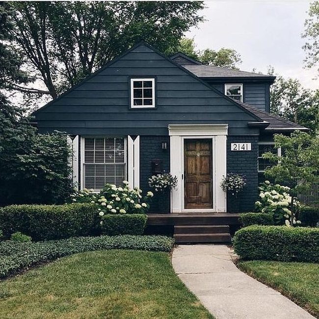Navy Walls White Trim Wood Door