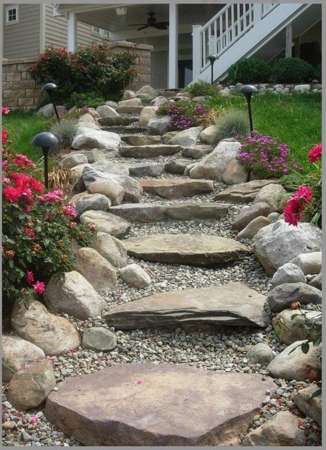 Stone Path Through Blooming Garden