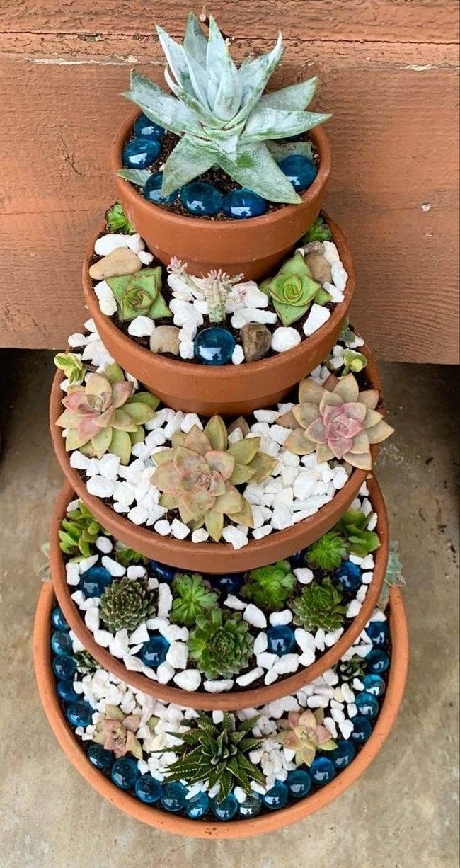 Stacked Terracotta Succulents Display