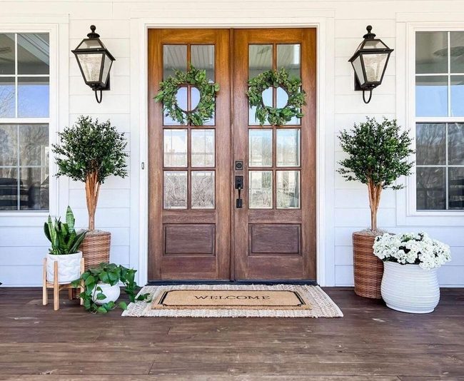 Wicker And Modern Pots Front Entry