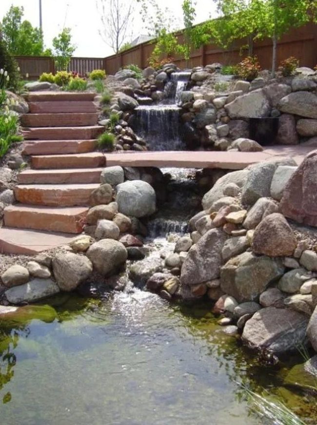 Cascading Water Through Stone Gardens