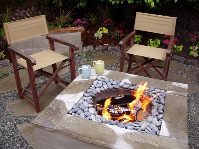 Gray Stone Fire Circle With Gathered Seating