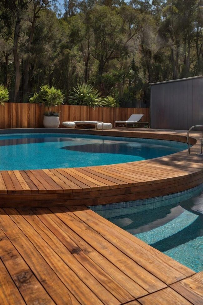 Golden Wooden Deck Around Pool