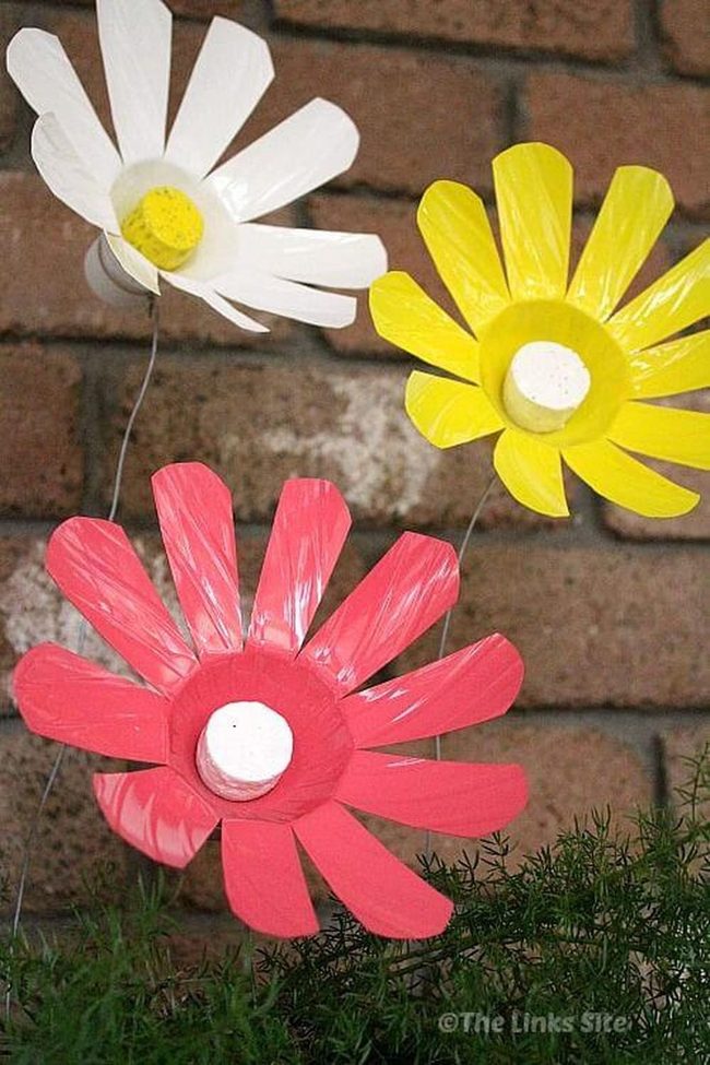 Colorful Recycled Plastic Flower Sculptures