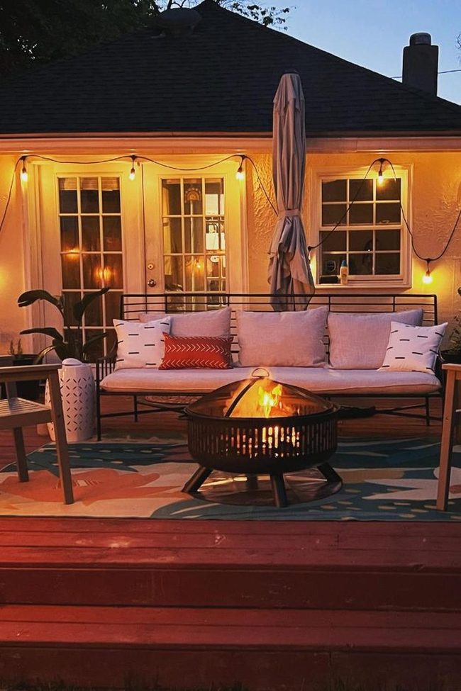Golden String Lighting Backyard Haven