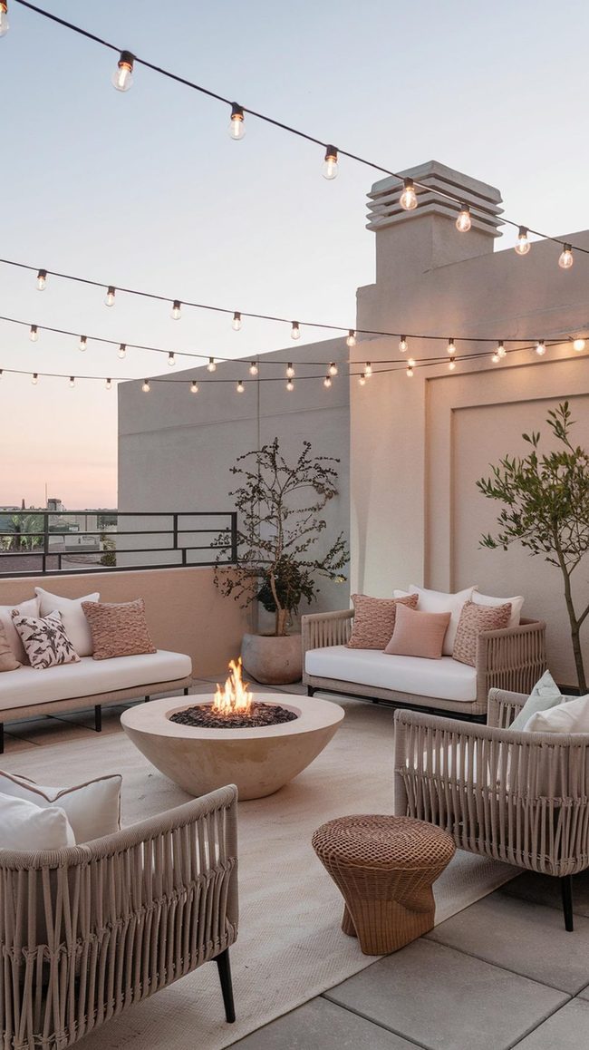 Sculptural Fire Pit Rooftop Oasis