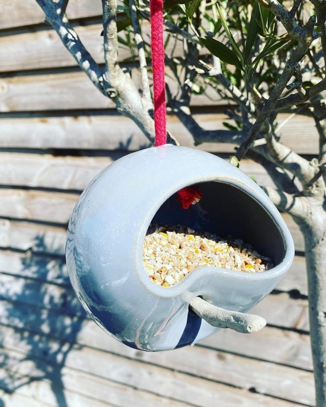 Ceramic Bird Feeder Garden Art