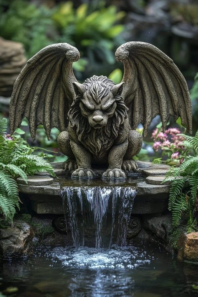 Winged Lion Garden Fountain