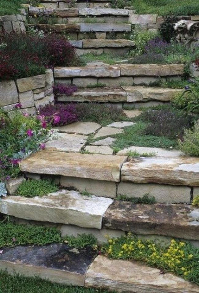 Natural Stone Path Through Purple Blooms