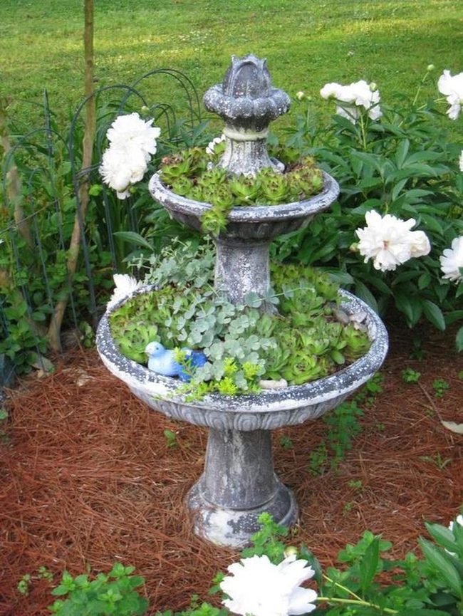 Stone Tiered Fountain Planter