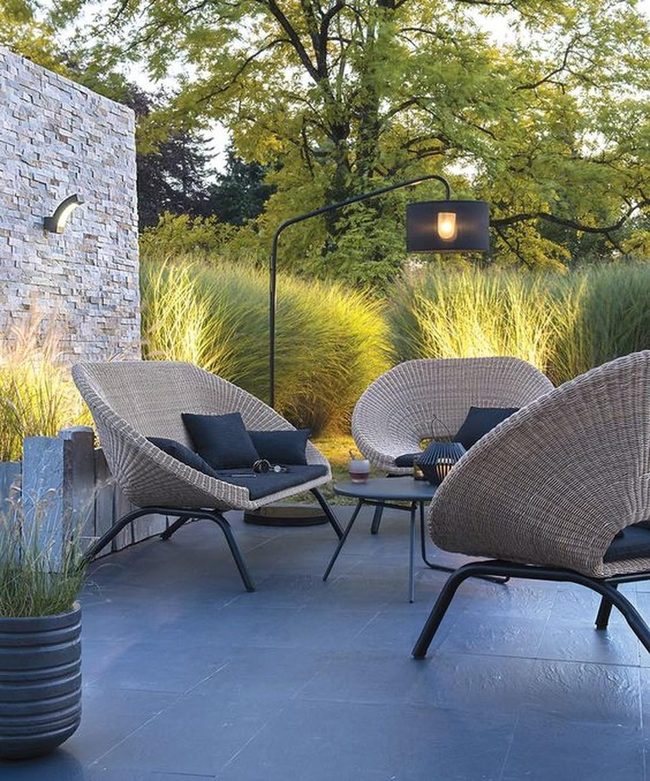 Woven Chairs, Stone Walls, Evening Light