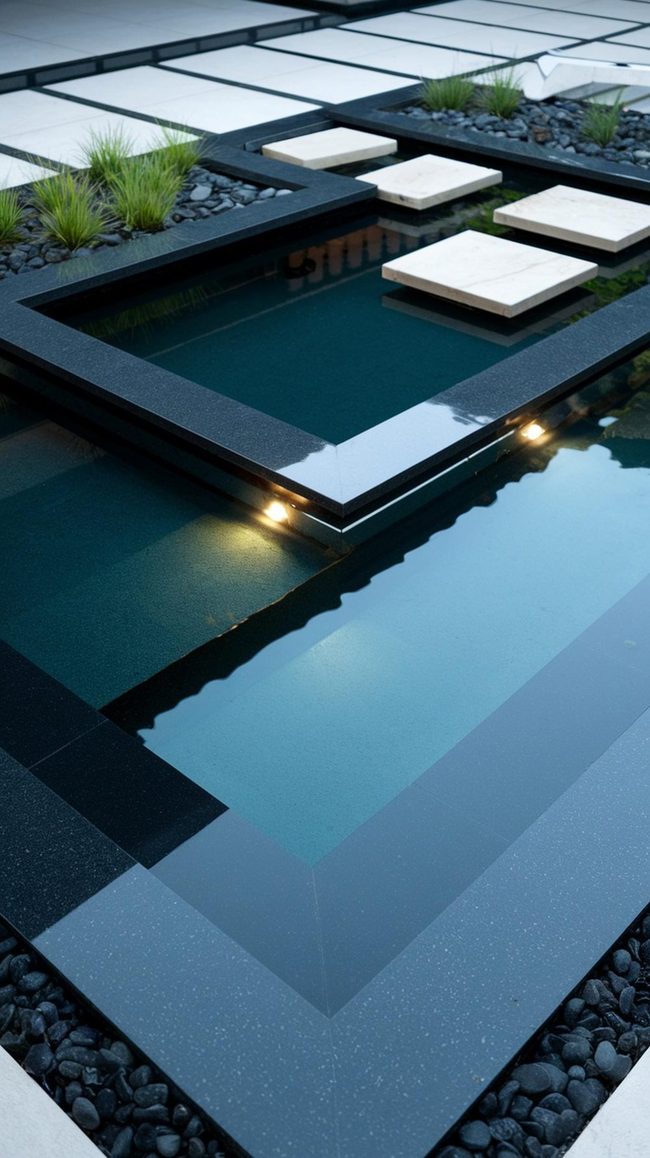 Minimalist Black Granite Terrace Pond Designs