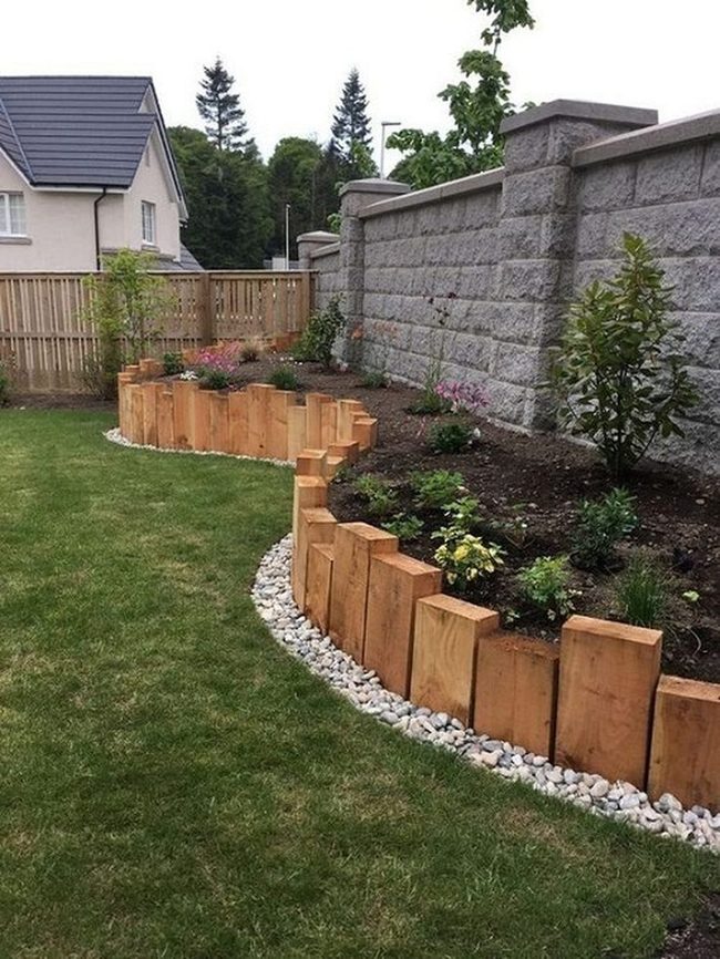 Wood Borders White Pebbles Garden