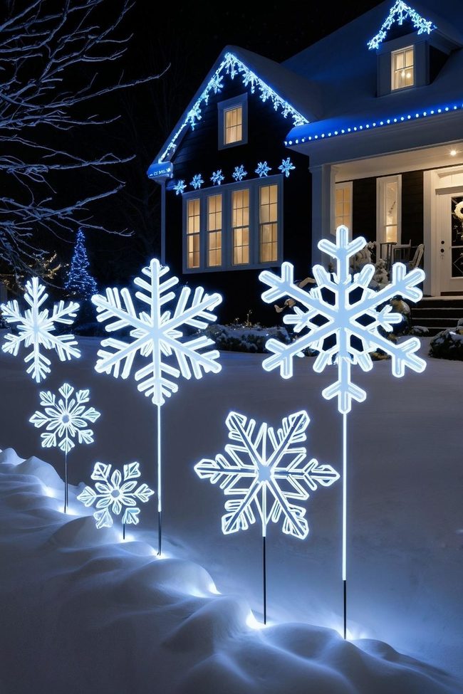 Glowing White Snowflakes Warm Yard