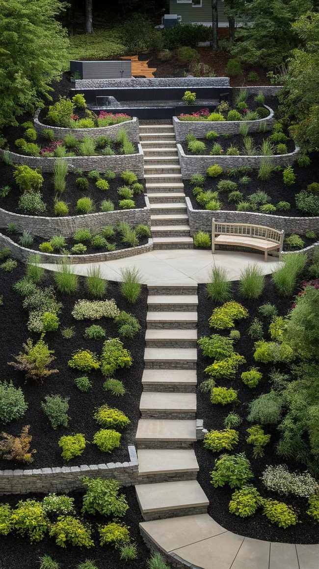 Cascading Flowers Down Sloped Walls