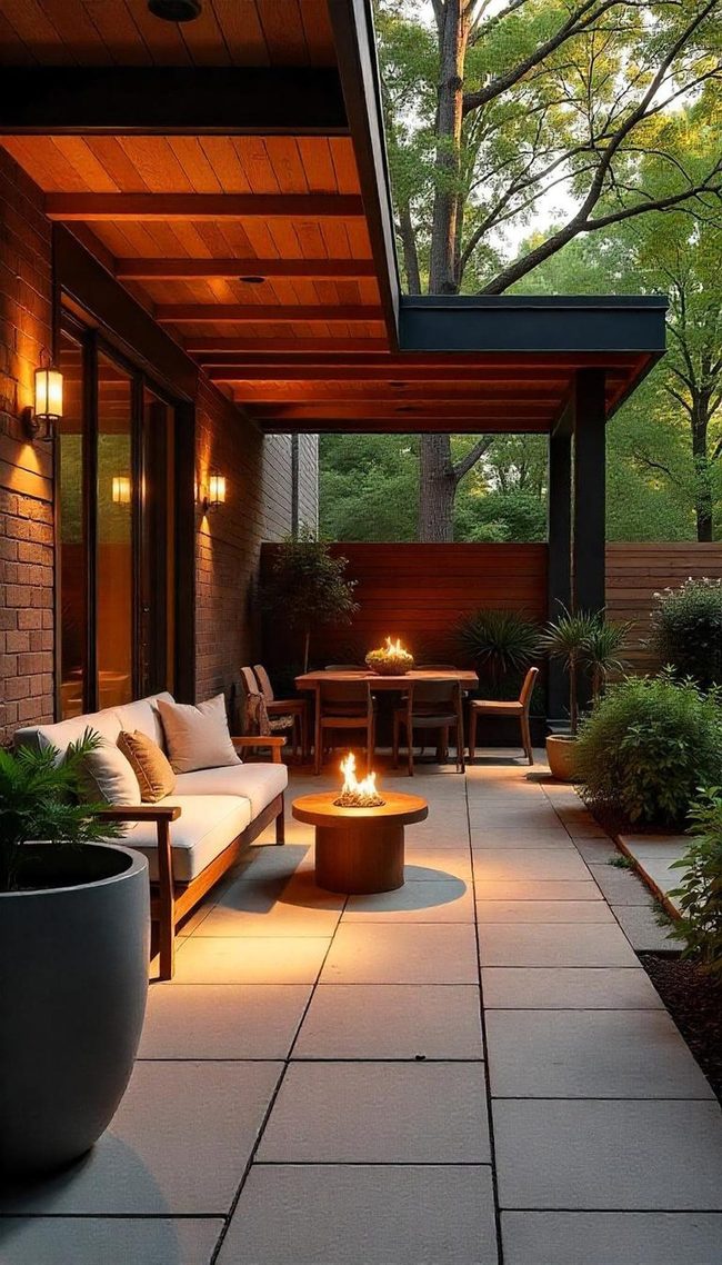 Covered Patio With Steaming Hot Tub