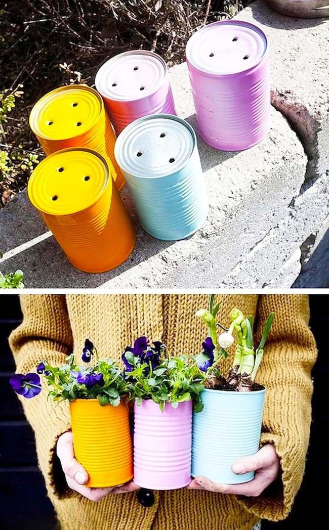 Colorful Tin Can Flower Planters