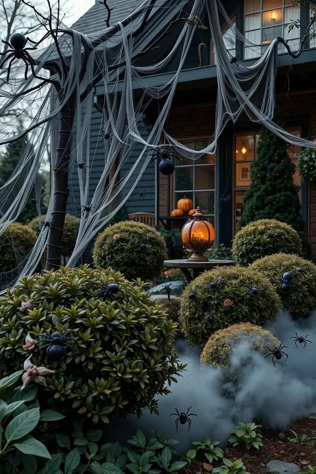 Black Webbing Transforms Yard Shrubs