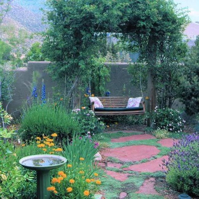 Stone Paths Through Blooming Garden Retreat