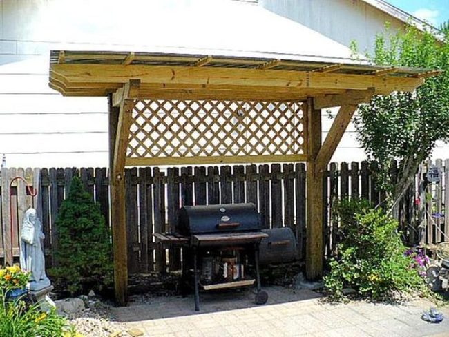 Wooden Pergola Over Grilling Space