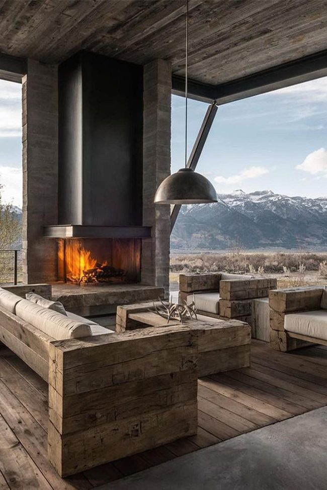 Stone Fireplace Mountain Lodge Warmth