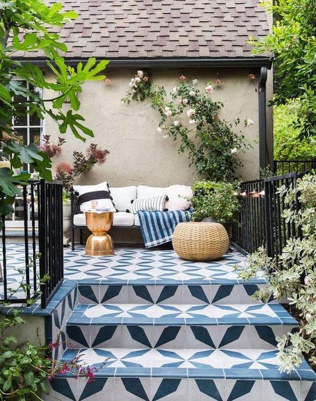 Blue And White Geometric Floor