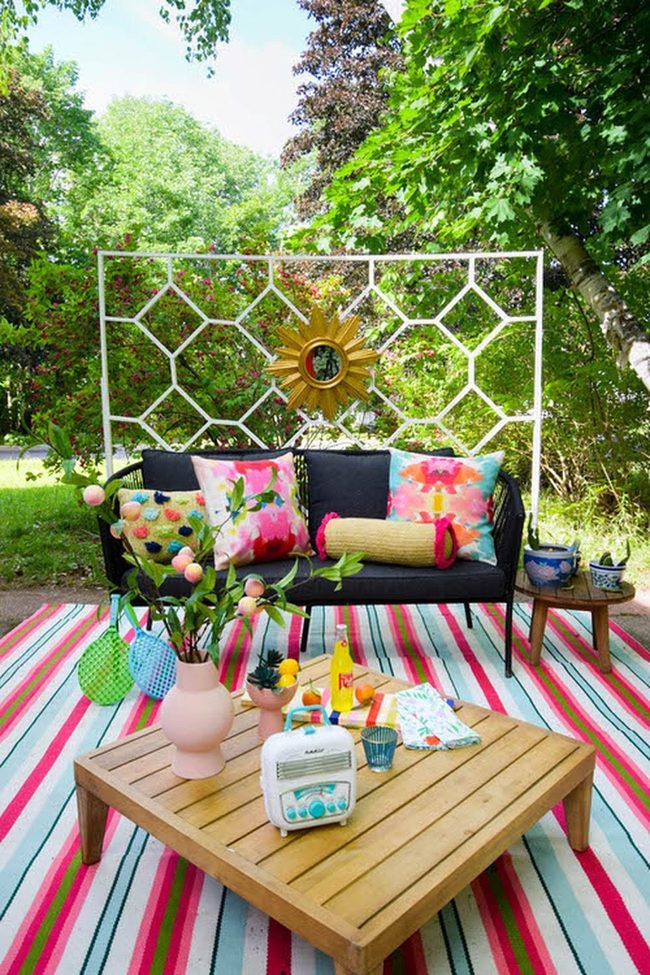 Colorful Cushions With Metal Plant Stands