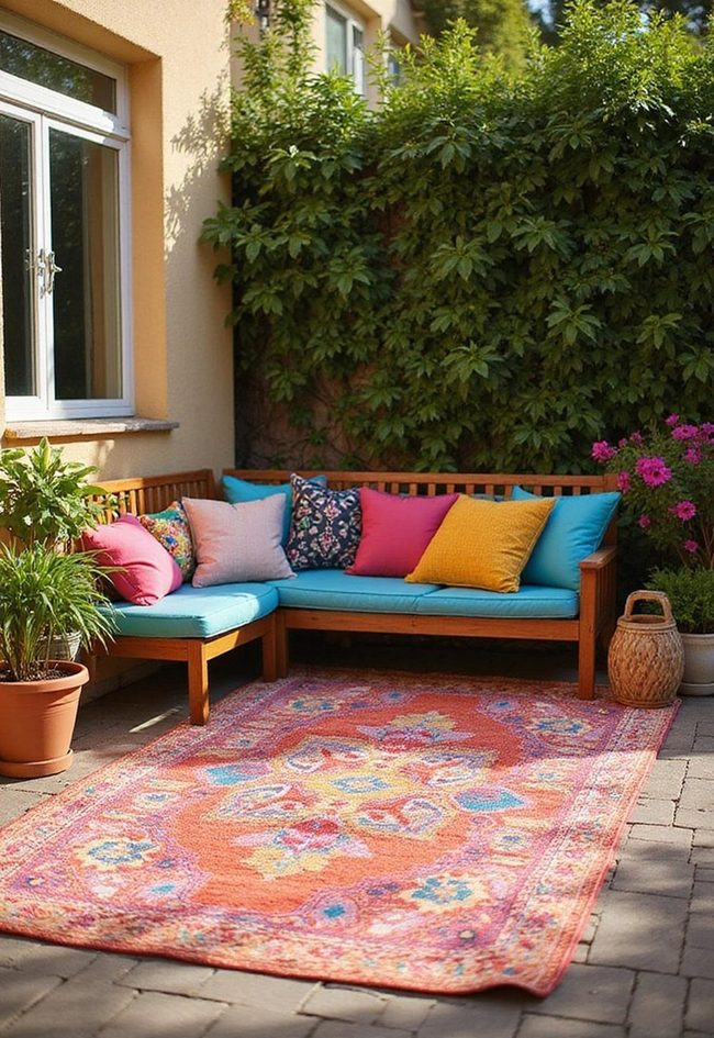 Colorful Open-Air Rugs Define Patio Zones