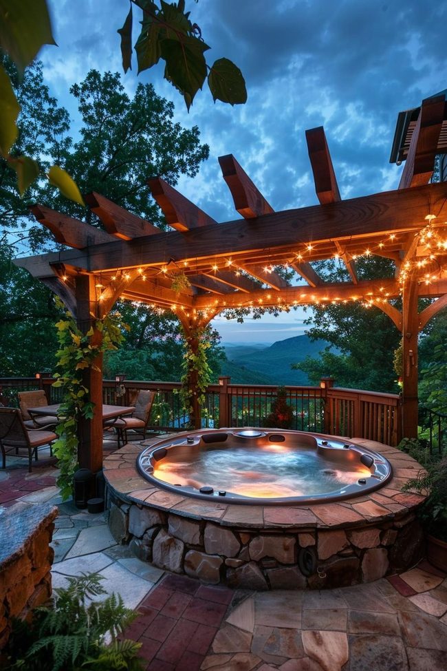 Cedar Oak Pergola Above Tub