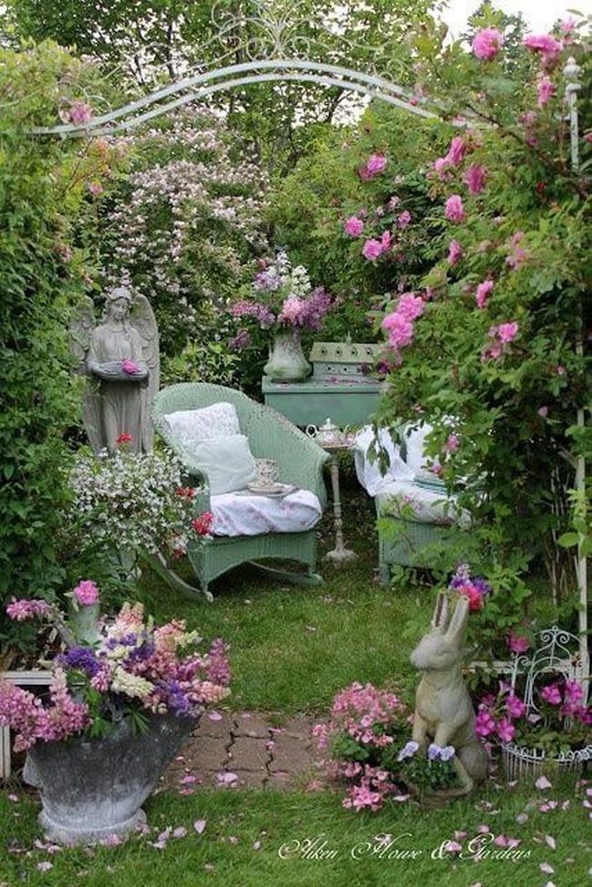 Pastel Flowers With Iron Seating Nook