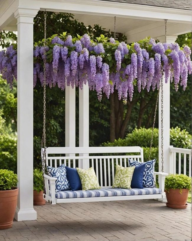 Wisteria-Draped Swing in Green