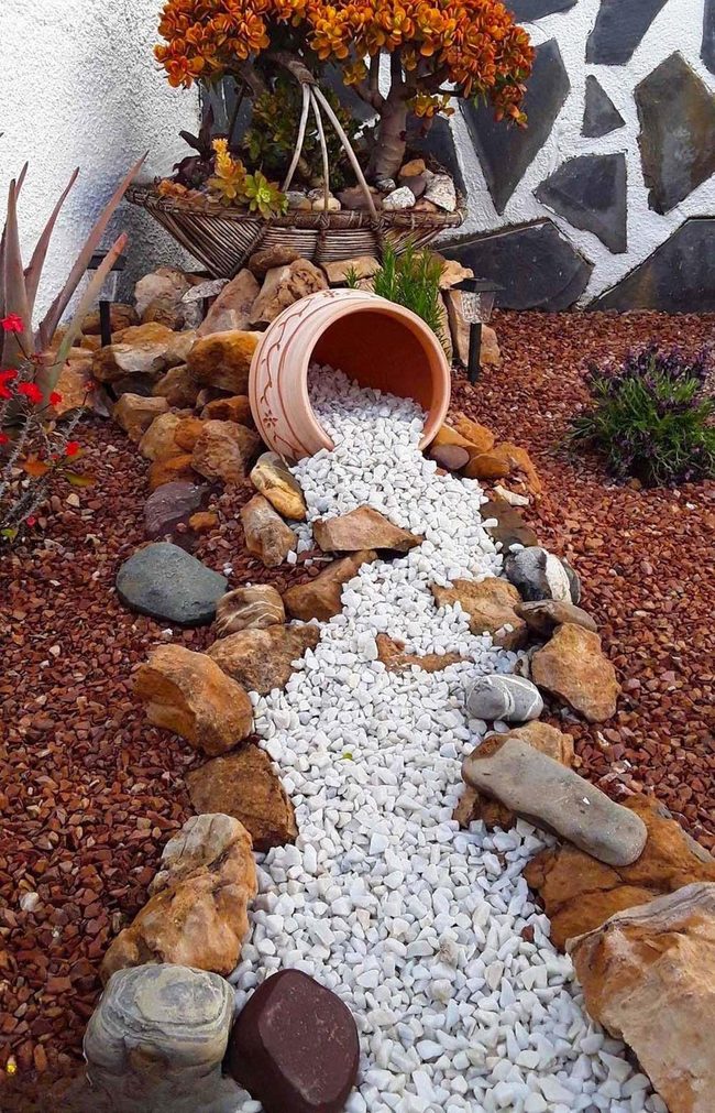Terracotta Pot Spilling White Pebbles