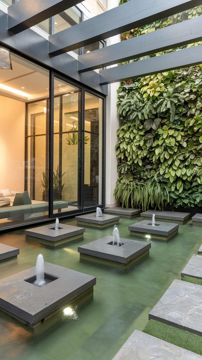 Illuminated Water Patios with Living Pathways