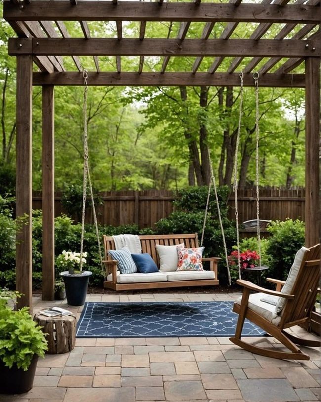 Weathered Chairs Under Green Canopy