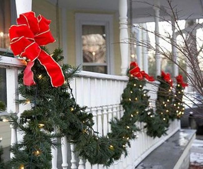 Red Bows And Golden Lights Porch