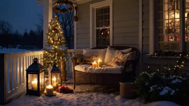 Festive Porch Blankets And Lanterns