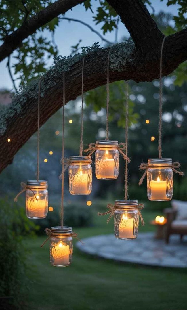 Suspended Mason Jars Evening Lights
