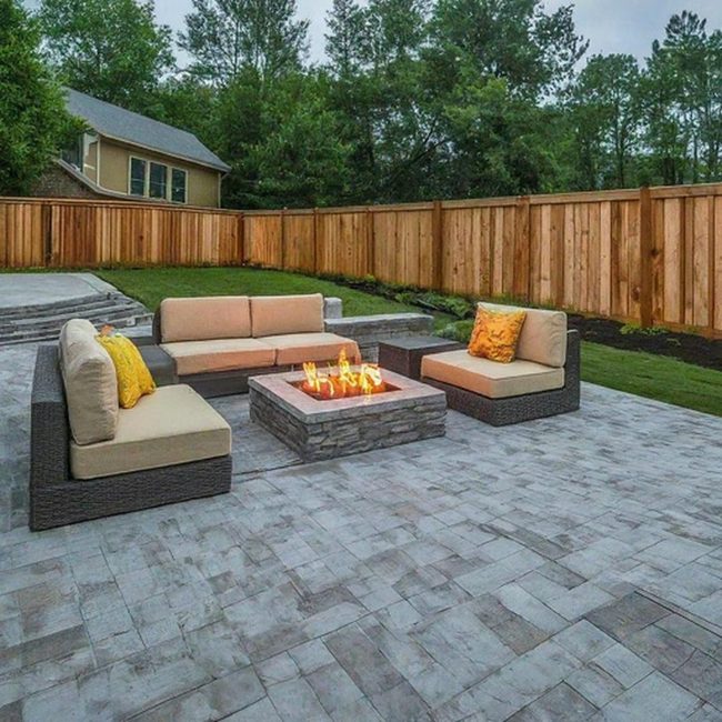 Pinwheel Pavers With Central Fire Pit