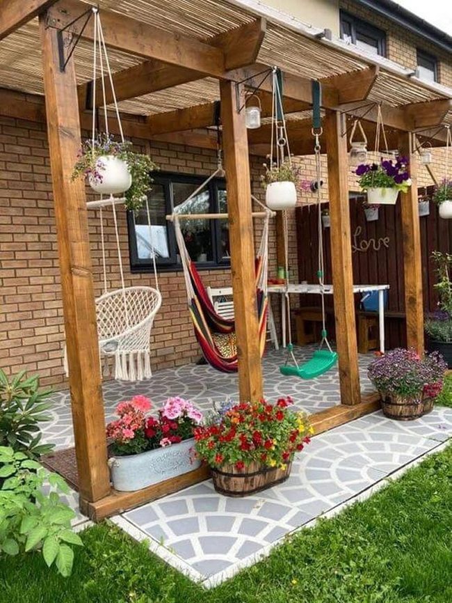 Natural Wood Porch With Cascading Flowers