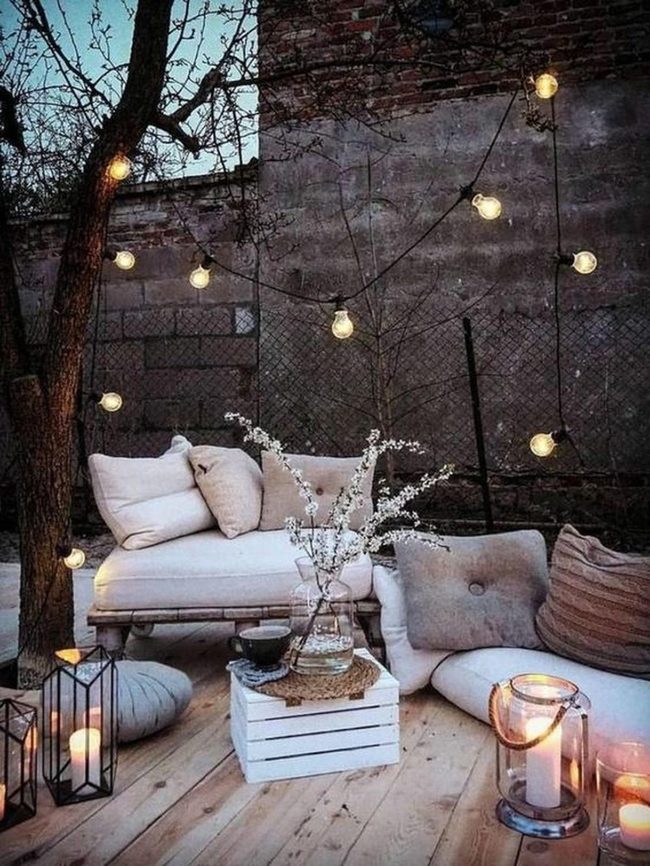 String Lights Through Wooden Branches