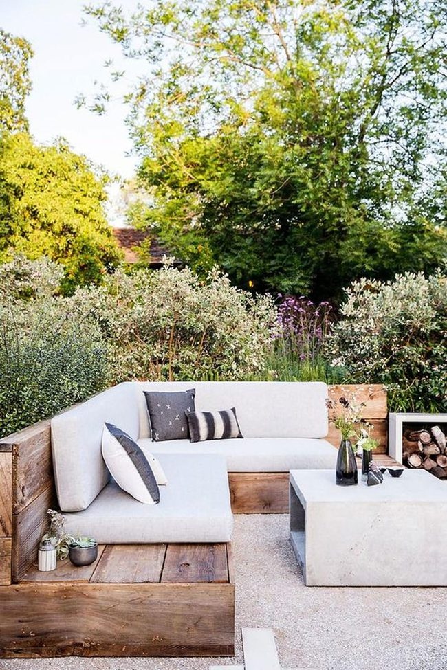Concrete Tables, Wood Cushions, Garden Retreat