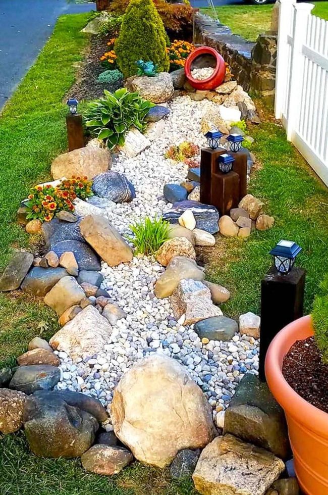 Dry Creek Bed With Solar Lanterns