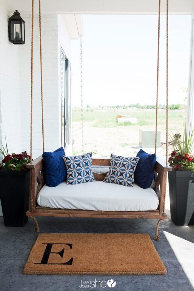 Wooden Porch Swing With Cushions