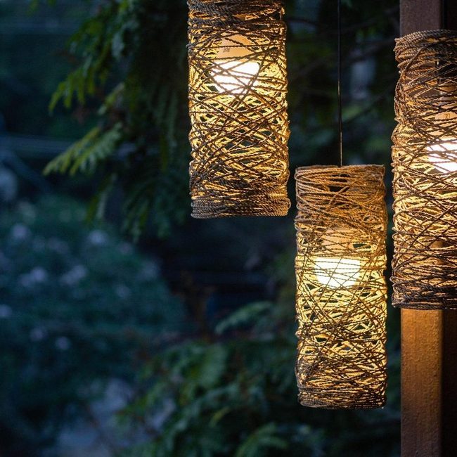 Woven Cylinder Pendants Natural Glow