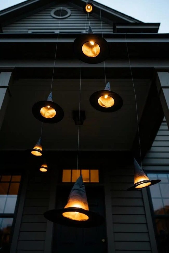 Black Witch Hats Suspended In Air