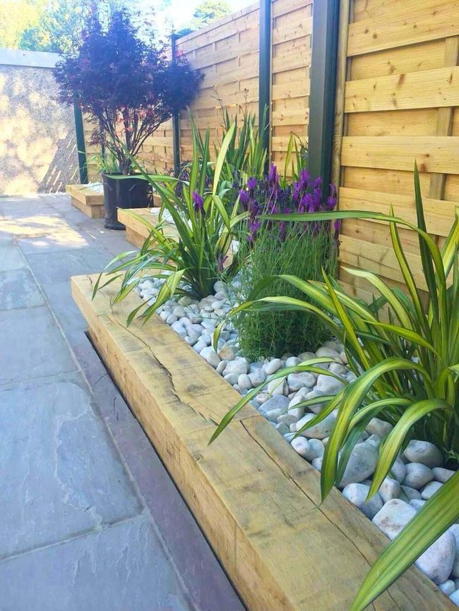 Wooden Planters With Purple Irises