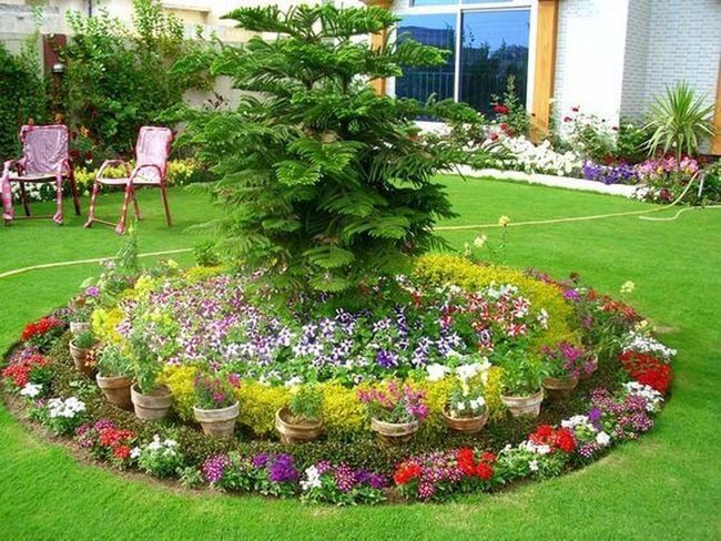 Terracotta Centered Circular Flower Garden