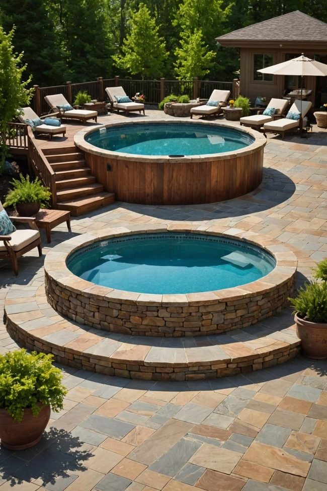 Wooden Deck Stone Pool Surround