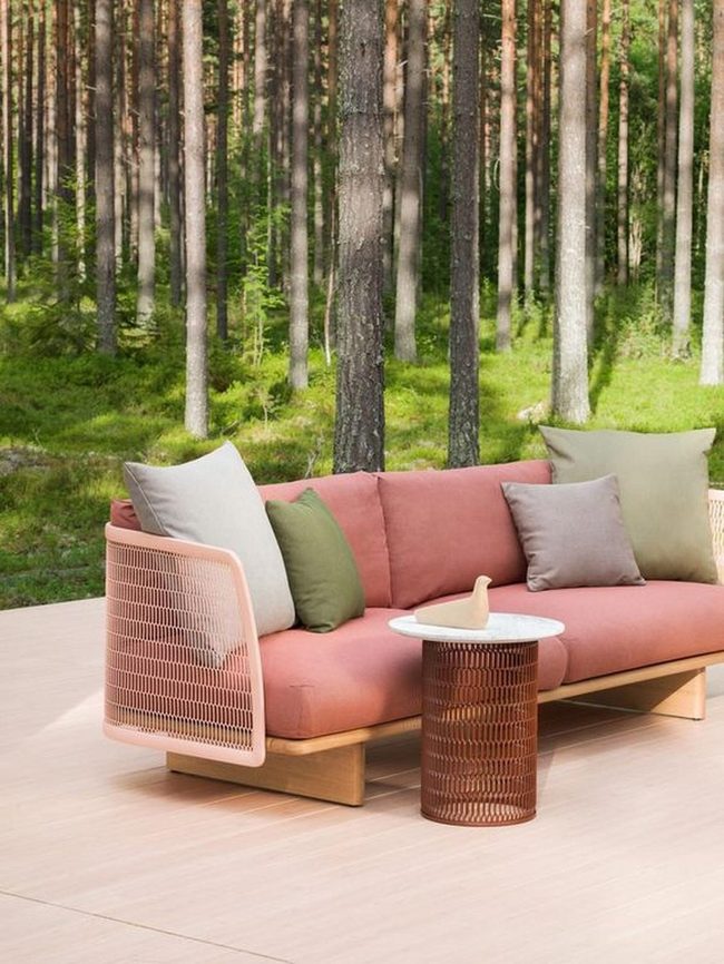 Pink Sofa Meets Forest Green