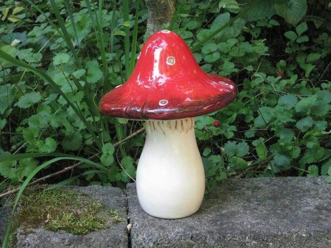 Red Ceramic Mushroom Garden Accent